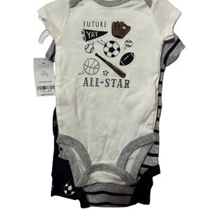 Carter's NWT  All-Star Baby Bodysuit 3 Piece  Set - White, Black, Gray